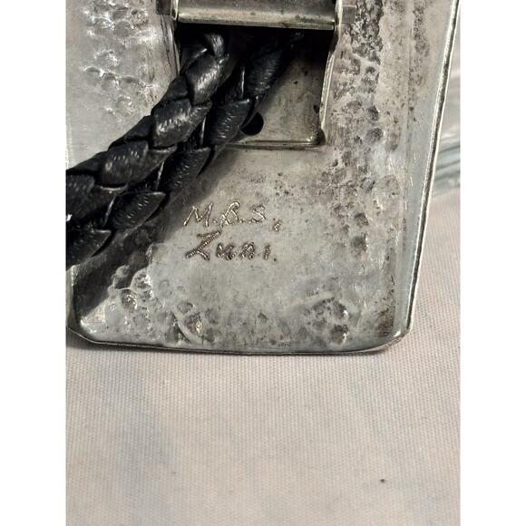 Vintage Mike Simplicio Zuni Sterling Turquoise MOP Horse Inlay Bolo Tie Signed - Picture 2 of 6